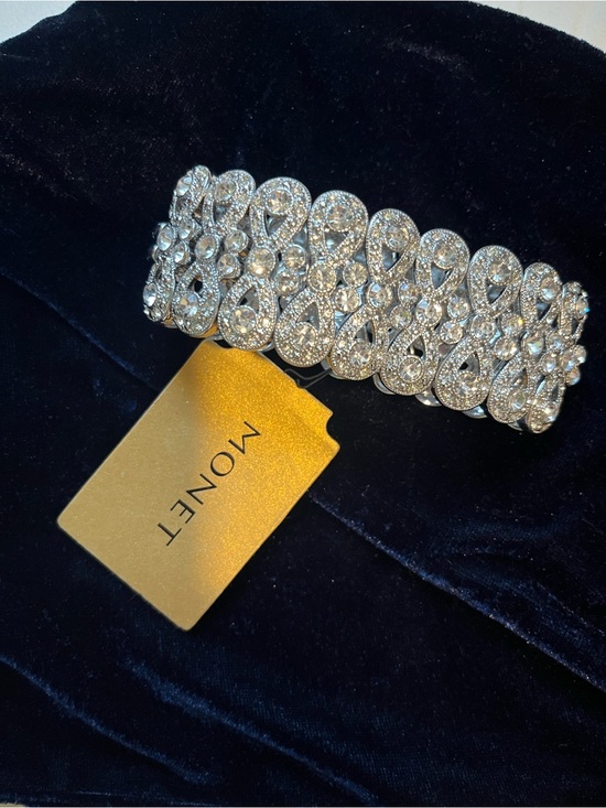 Monet Jewelry - Vintage Monet Rhinestone Stretch Cuff Bracelet
